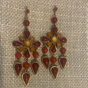 Chic Red and Gold Floral Drop Earrings